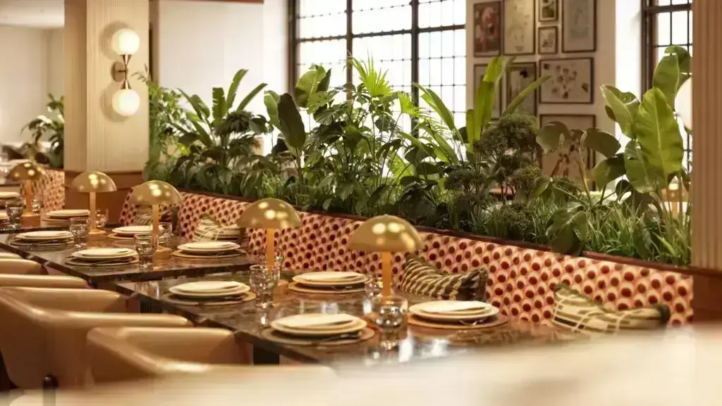 Marketing Package Elegant dining area with lush greenery.