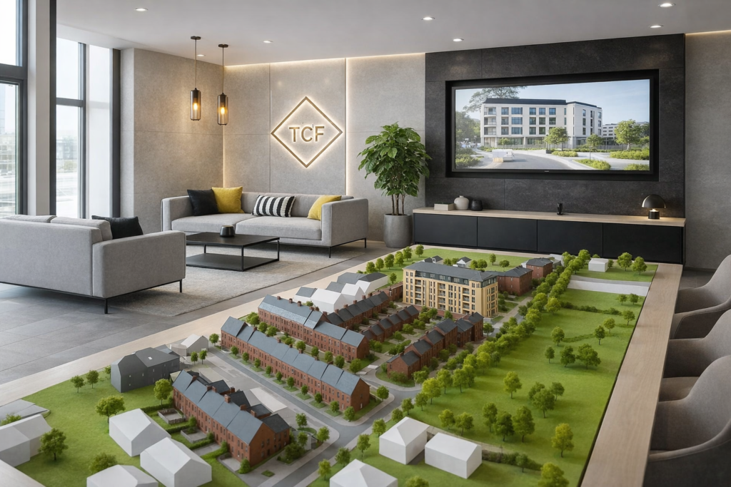 Modern office with architectural model