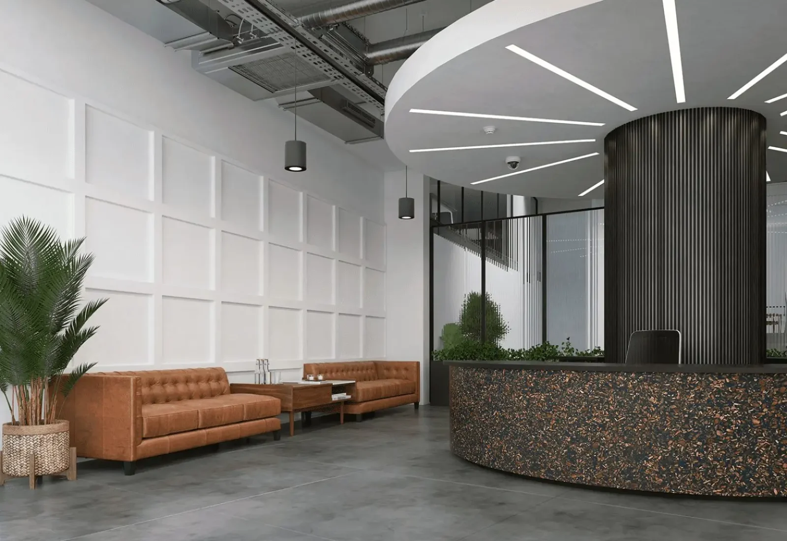 Modern lobby with stylish seating area