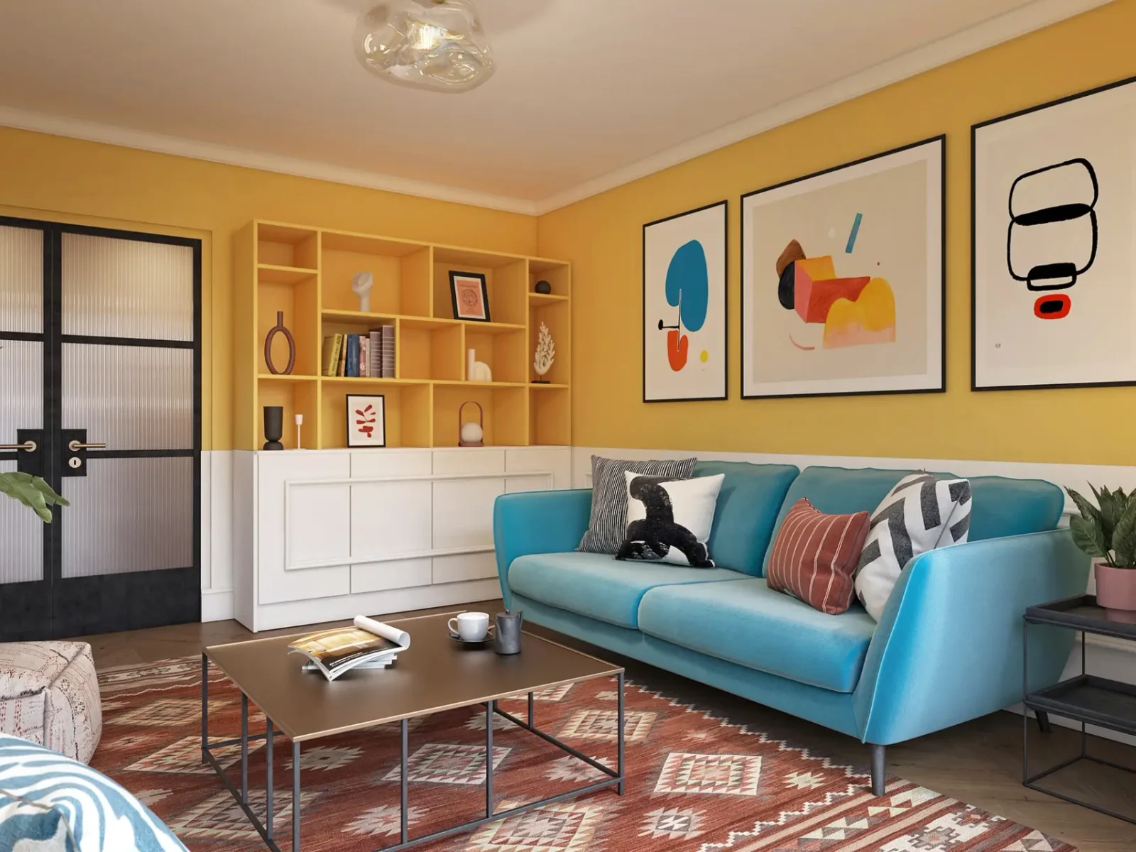 Modern living room with colorful decor