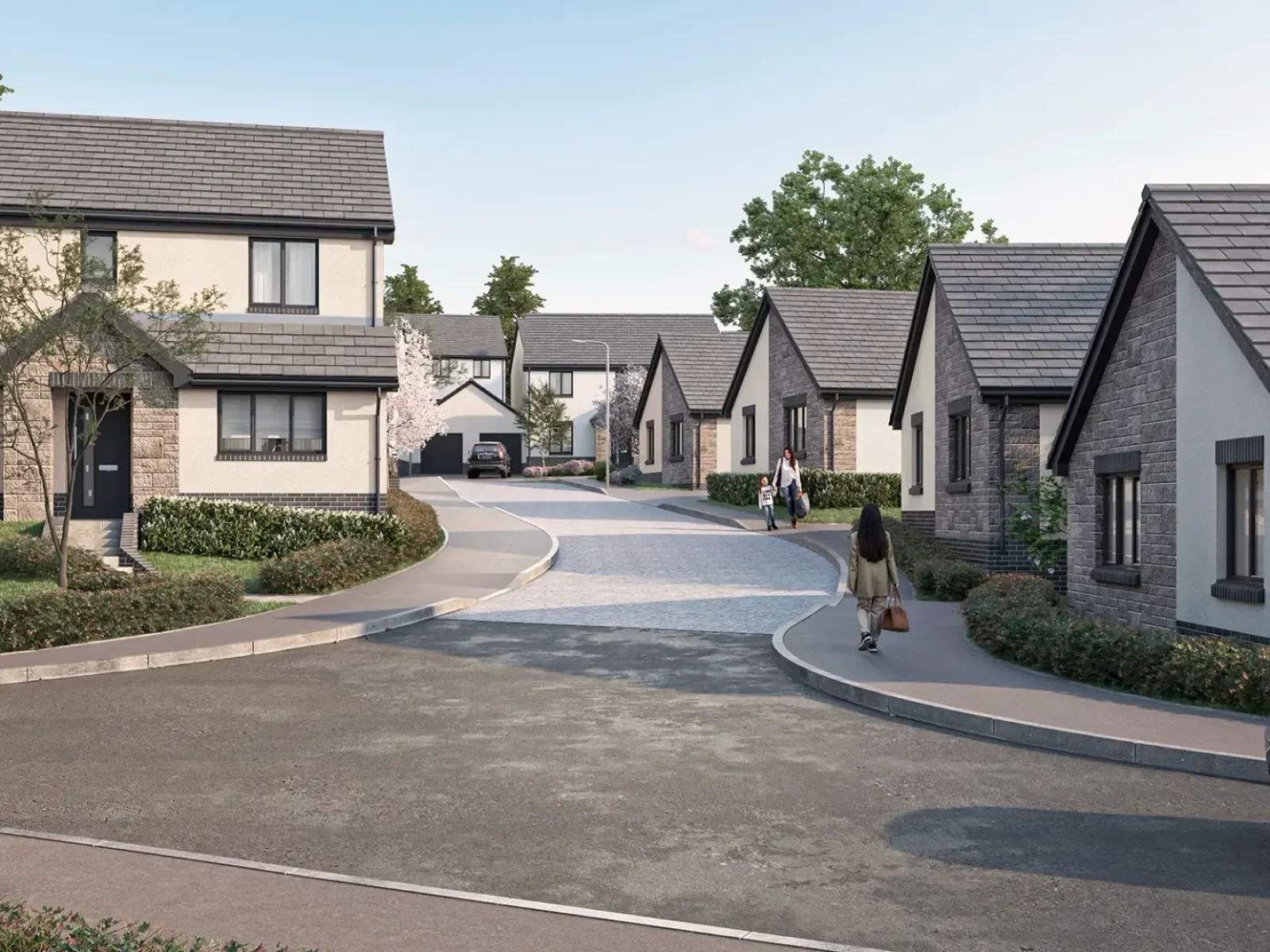 Residential neighborhood with modern houses.