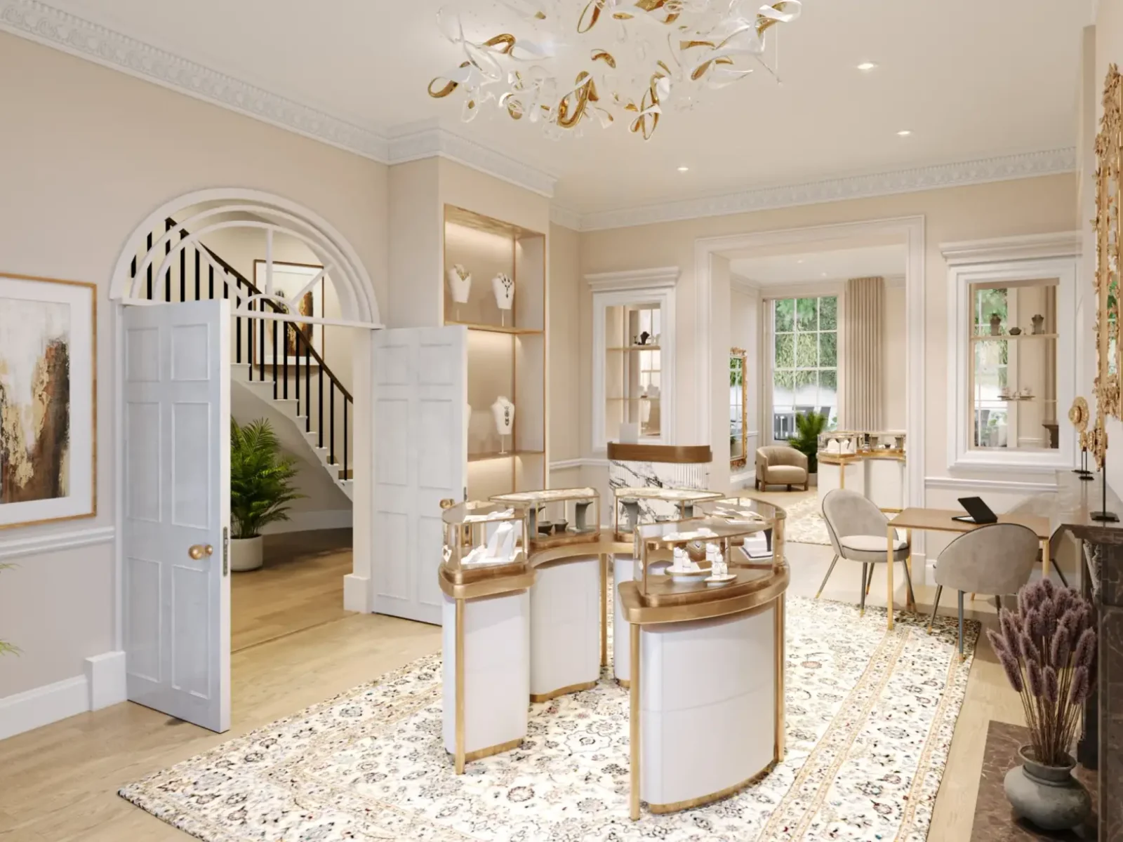 Elegant jewelry store interior design.